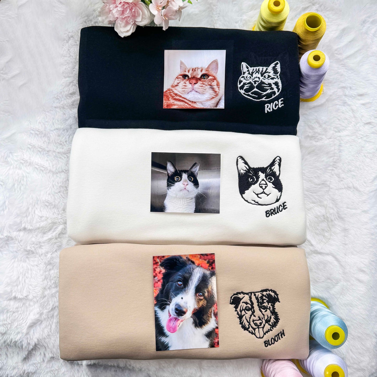 Custom Embroidered Pet Face Tee/Sweatshirt/Hoodie