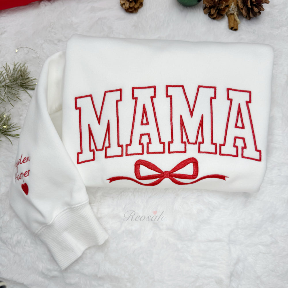 Custom Bow College Mama Embroidered Sweatshirt