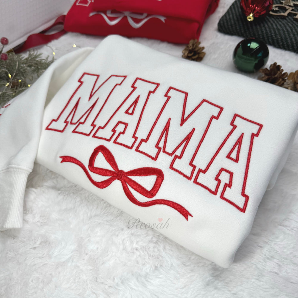 Custom Bow College Mama Embroidered Sweatshirt