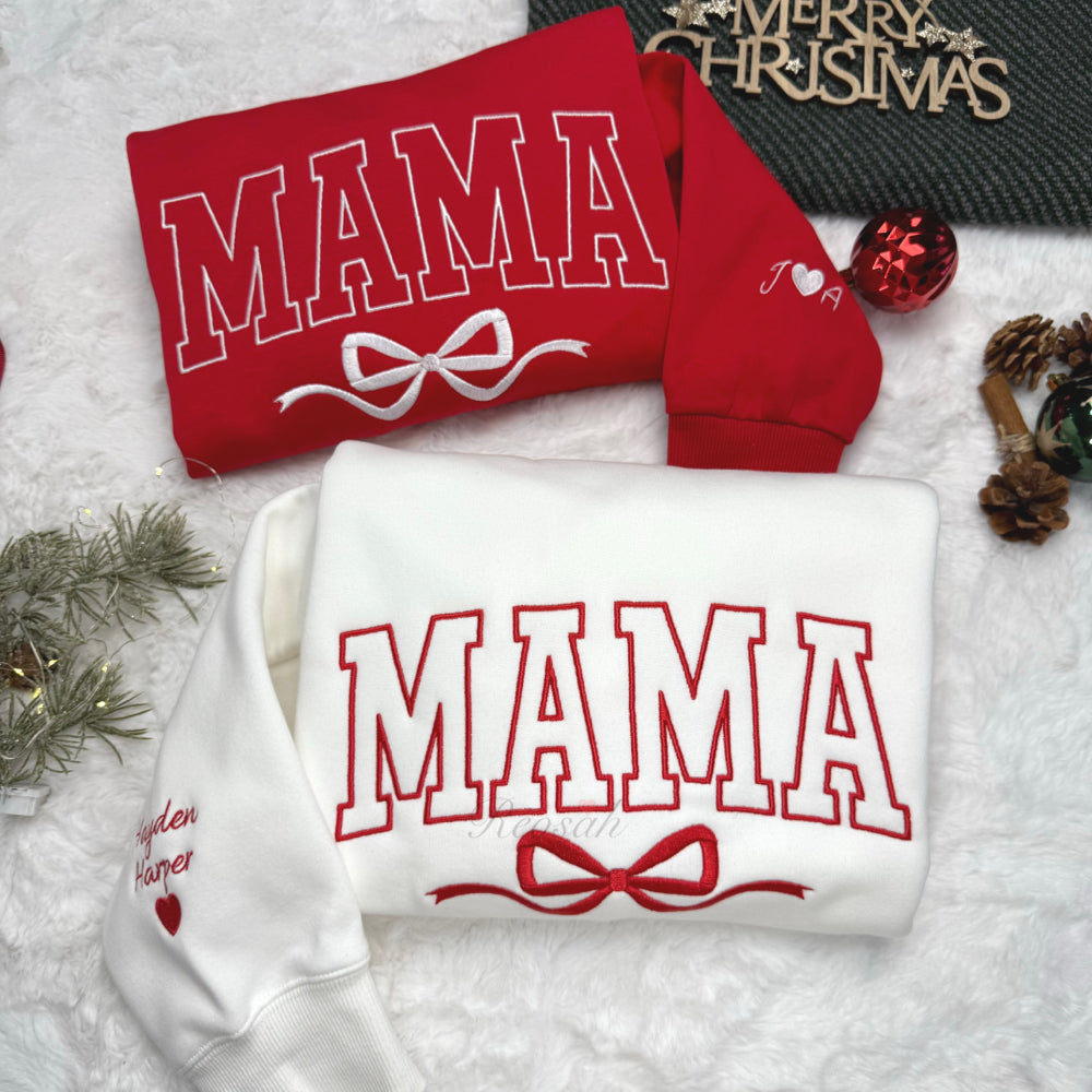 Custom Bow College Mama Embroidered Sweatshirt