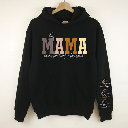 Personalized MAMA Wears Her Heart On Her Sleeve Sweatshirt