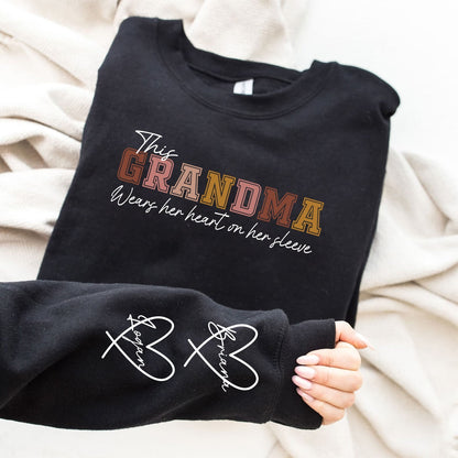 Personalized MAMA Wears Her Heart On Her Sleeve Sweatshirt