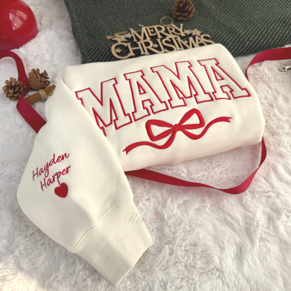 Custom Bow College Mama Embroidered Sweatshirt